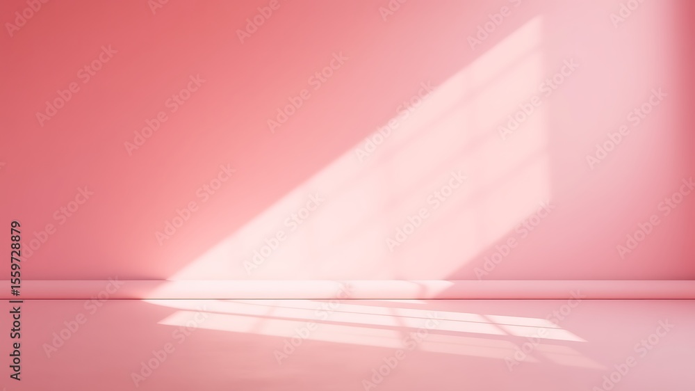 Poster soft pink studio background with diagonal sunlight streaks and subtle shadow patterns