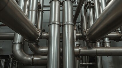 Gleaming stainless steel tubes, neatly arranged in rows inside a modern manufacturing plant, reflect industrial precision, strength, and durability, symbolizing advanced engineering