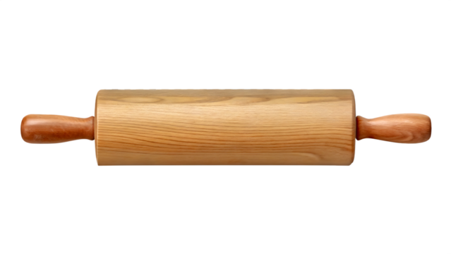 Rolling Pin Wooden Smooth Cylindrical, Transparent Background