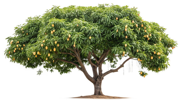 A mature mango tree with abundant ripe fruit isolated on a transparent background - Powered by Adobe