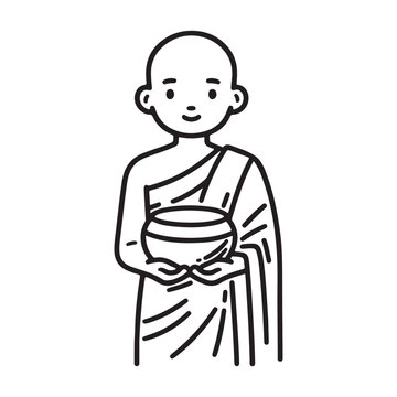 monk holding bowl black and white clip art preview