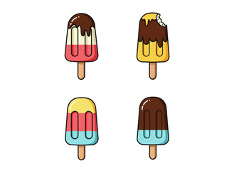 Ice cream popsicle icon set collection in flat style. Tasty dessert vector illustration on white background. Sweet eating sign business concept. 
