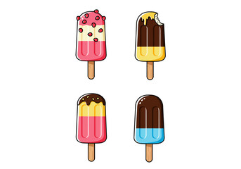 Ice cream popsicle icon set collection in flat style. Tasty dessert vector illustration on white background. Sweet eating sign business concept. 

