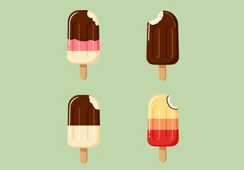 Ice cream popsicle icon set collection in flat style. Tasty dessert vector illustration on white background. Sweet eating sign business concept. 
