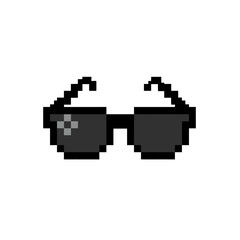 Obraz premium Pixel sunglasses icon in flat style. Glasses vector illustration on white background. Funny accessory sign business concep