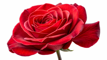Single Vibrant Red Rose Fully Bloomed, Transparent Background