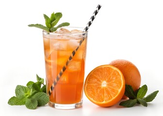 Iced Orange Drink with Mint and Orange Garnish