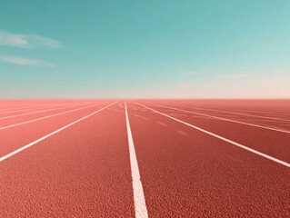 Lowangle shot of a track with white lines and a sky gradient background