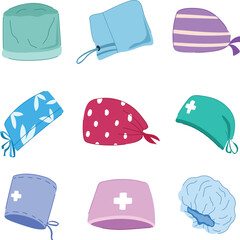 surgical cap set cartoon vector illustration