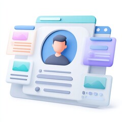 Pastel 3D Render of a User Profile Page with Information Cards