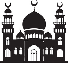 Grand Mosque Silhouette - Islamic Architecture Vector Illustration