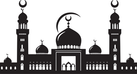 Grand Mosque Silhouette - Islamic Architecture Vector Illustration