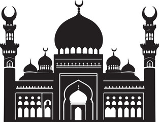 Grand Mosque Silhouette - Islamic Architecture Vector Illustration