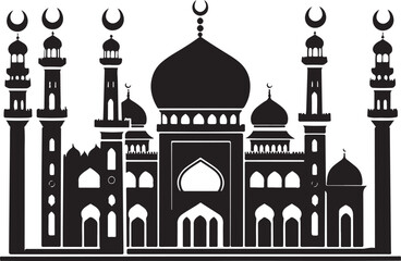 Grand Mosque Silhouette - Islamic Architecture Vector Illustration