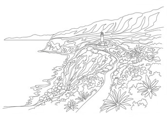 Fototapeta premium Makapu’u Point Lighthouse Trail in Honolulu one line drawing