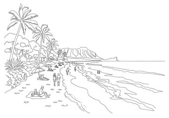 Obraz premium Laniakea Beach in Honolulu one line drawing