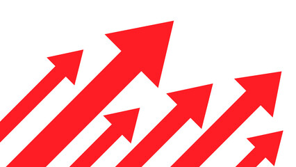 シンプルな右肩上がりの矢印のイラスト　赤