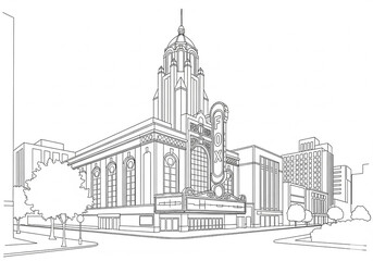 Fototapeta premium Fox Theatre in Atlanta one line drawing