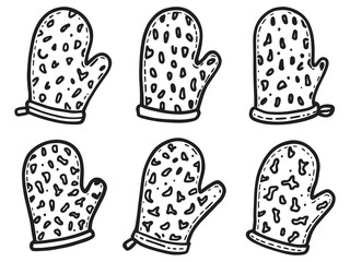 oven mitts simple kitchen accessory line art vector