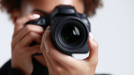 Photographer taking picture isolated on white background