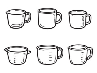 Set of measuring cups in simple line art style
