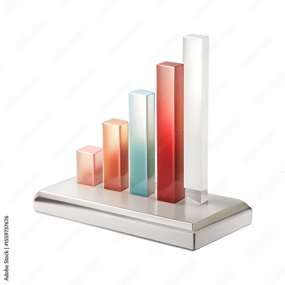 Aufkleber 3d rendered bar chart with increasing height and varied colors on a white base isolated on transpare