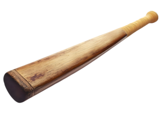 Old wooden baseball bat with wrapped handle isolated on transparent background