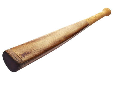 Old wooden baseball bat with wrapped handle isolated on transparent background
