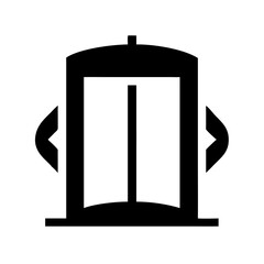 Modern revolving door entrance with abstract wing elements silhouette