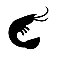 Stylized black silhouette of a shrimp on a white background