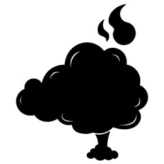Black cloud explosion with smoke plumes silhouette
