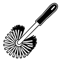 Simple black silhouette of a toilet brush with a long handle