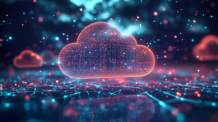 Abstract cloud computing with glowing connections and icons, symbolizing modern digital innovation and seamless data flow.
﻿