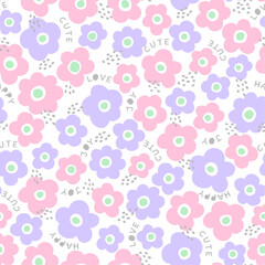 Quirky floral and text seamless print for baby swaddles, nursery wallpaper