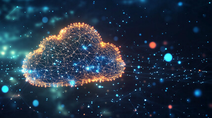 Abstract cloud computing with glowing connections and icons, symbolizing modern digital innovation and seamless data flow.
﻿