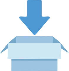 Vector Simplified Illustration of Light Blue Box with Geometric Downward Arrow Above
