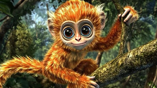 Cute orange monkey in a jungle setting