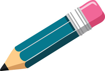 Vector Playful Pencil Illustration Featuring Teal Body, Pink Eraser, and Glossy Smooth Finish