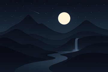 Obraz premium A minimalist night landscape featuring smooth, layered mountain forms in deep blue-gray tones.