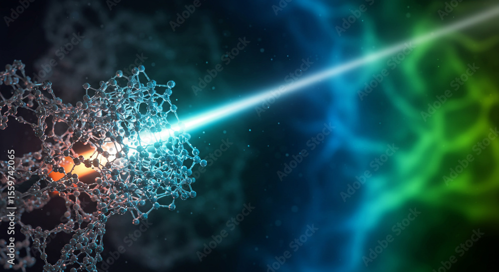 Aufkleber a beam of light striking a complex molecular structure against a colorful abstract background