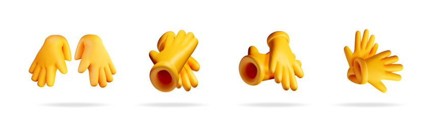 3d pair of yellow rubber gloves for cleaning and protection. Essential household safety equipment for hygiene tasks.