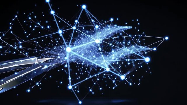 Abstract network graphic with metallic objects