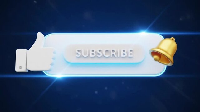 A 3d rendered subscribe button with a thumbs up and golden bell icon and confetti