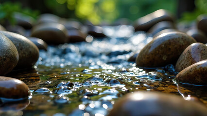 Clear stream summer river stones flowing water rocks serenity
