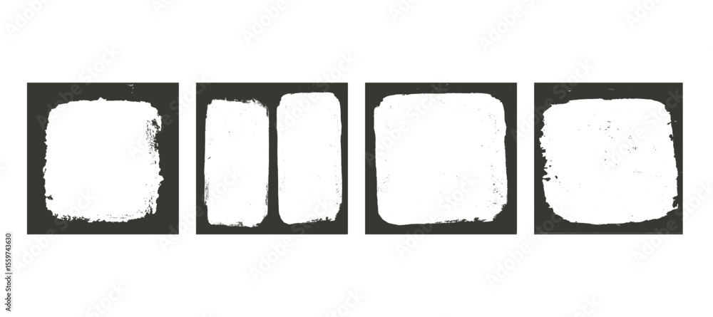 Poster grunge square photo frames set templates. ink paint border with rough edges for cover. retro texture
