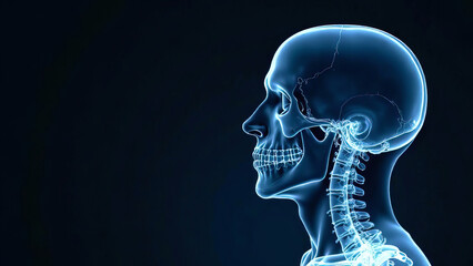 Xray lateral skull CT scan healthcare imaging. Copy space for text