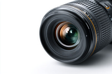 Camera lens shows its perfect details isolated on white, highlighting its precision