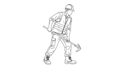 Obraz premium Line Art Construction Worker Illustration