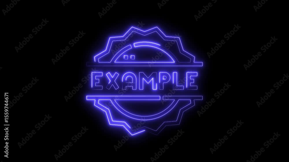 Poster neon example badge animation on black background for demonstration and branding projects