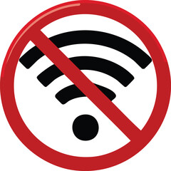 Vector Prohibited Wi-Fi Icon with Red Circle and Diagonal Slash in 3D Glossy Style